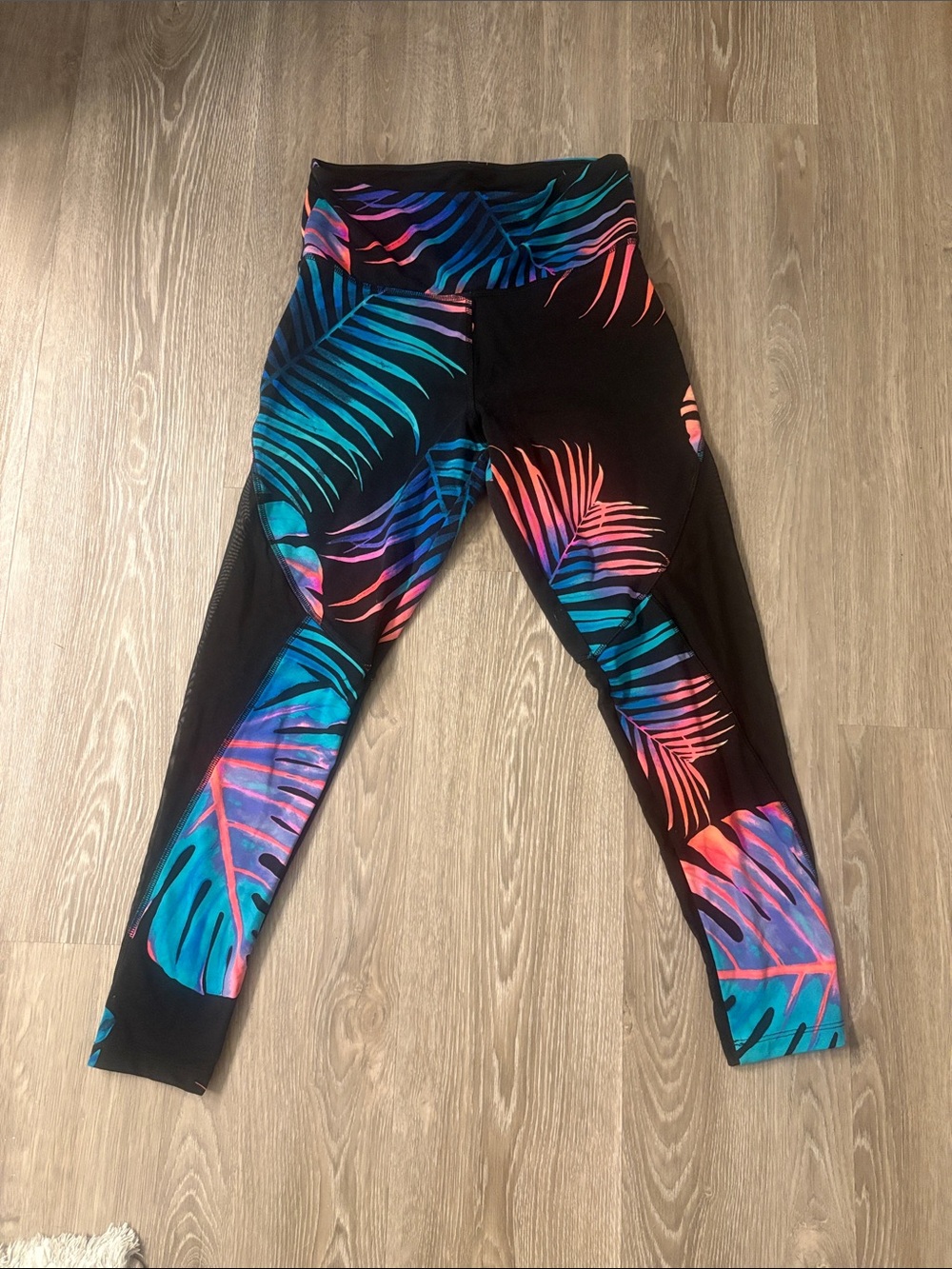 PINK Victoria's Secret Black Leggings with Teal and Pink Accents